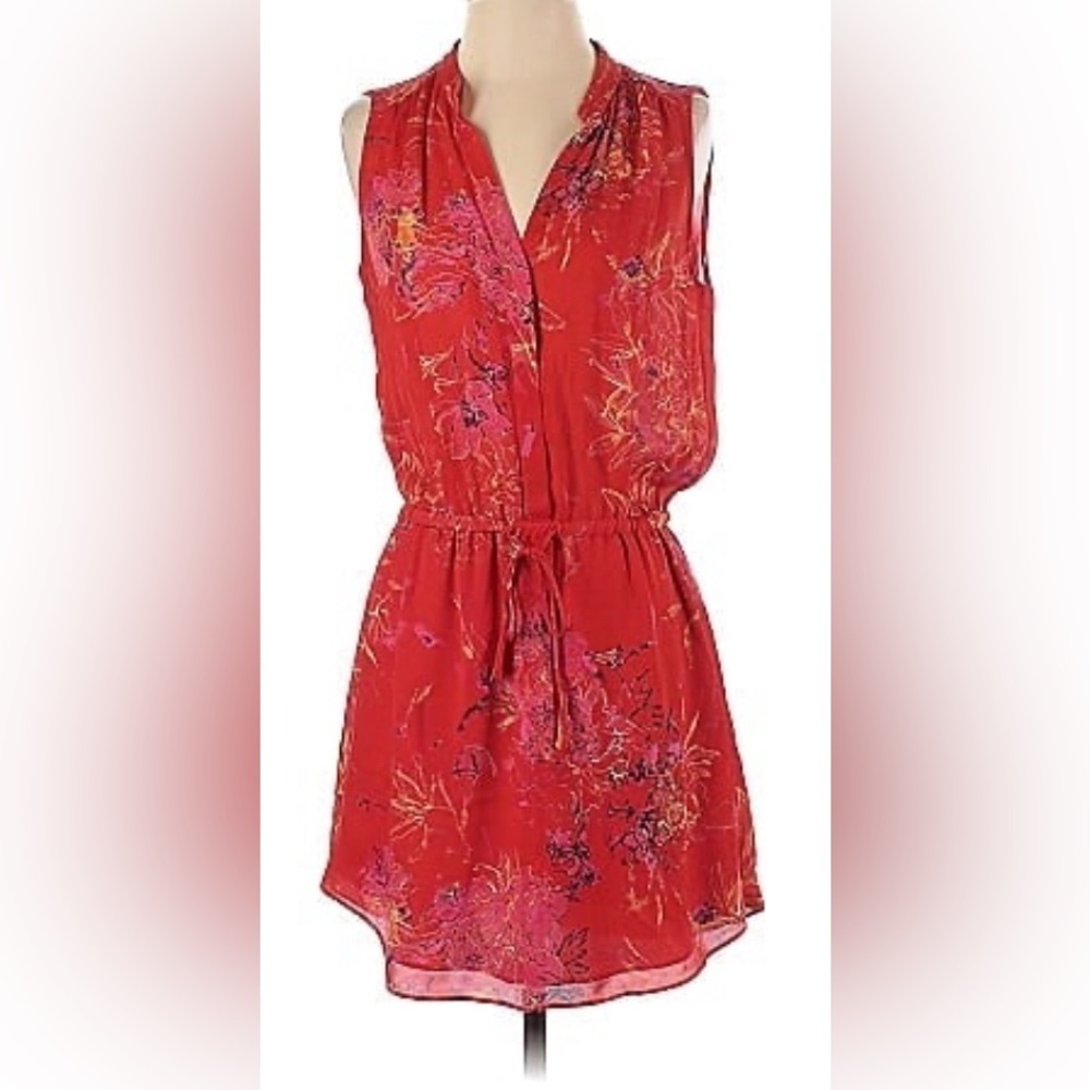 BABATON Sz XS 100% Silk Lined Skirt Collar Belted Buttoned Short Sleeve Dress